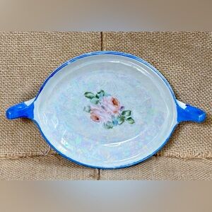 Vintage Rose Trinket Dish Iridescent Lusterware Hand Painted Floral Cottage Core